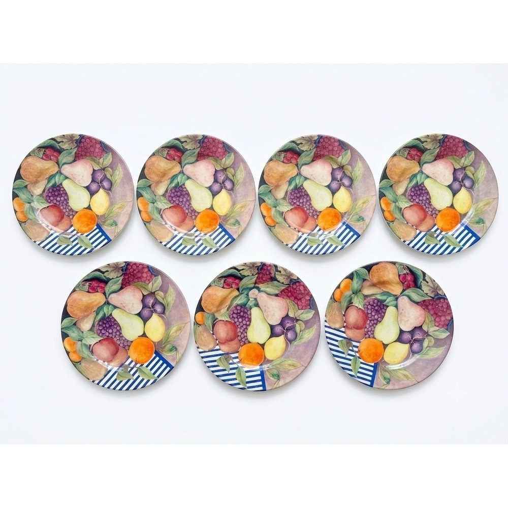 Gien France La Ronde des Fruits Salad Dessert Plates 8.5"Set of 7 Made in France